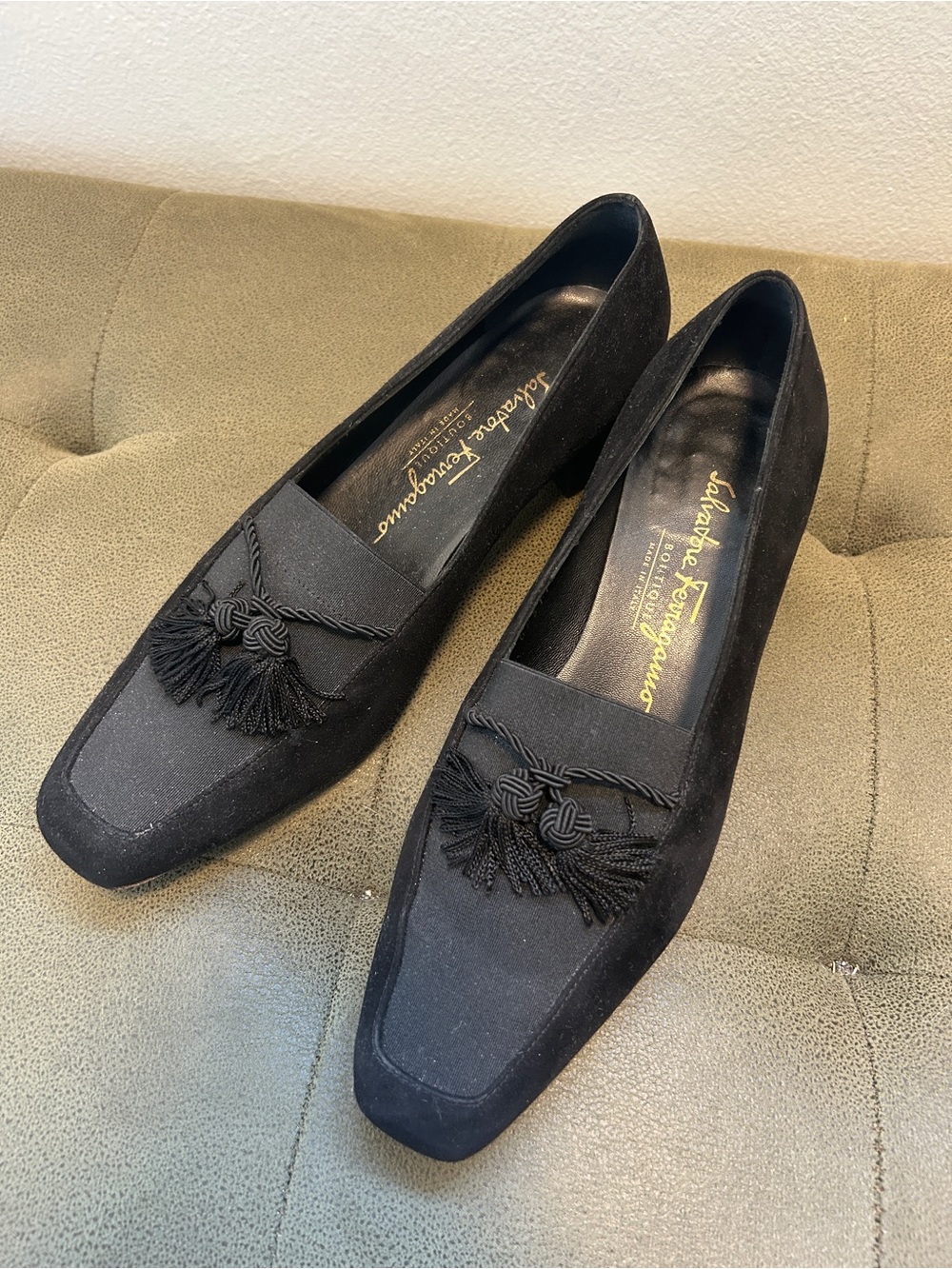 Salvatore Ferragamo Black Suede Tassel Loafers